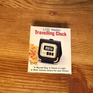 Vintage LCD Wallet Travelling Alarm Clock Quartz Battery Operated Compact-Tested